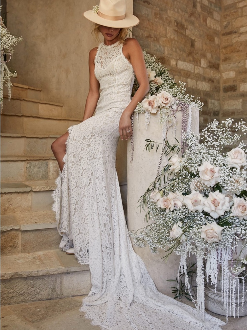 NWT Lulus Wedding Bridal Everlasting White Floral Lace Mermaid Maxi Dress XS